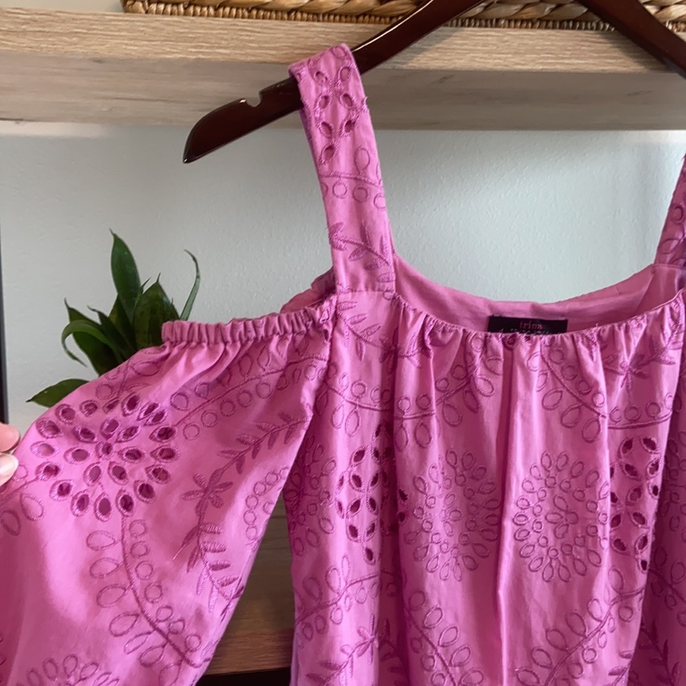 Trina by Trina Turk Pink Off the Shoulder Embroidered Eyelet Dress, XS - Picture 4 of 8